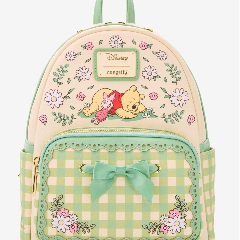 Loungefly Mint Green & Cream Winnie the Pooh Floral And Gingham Backpack